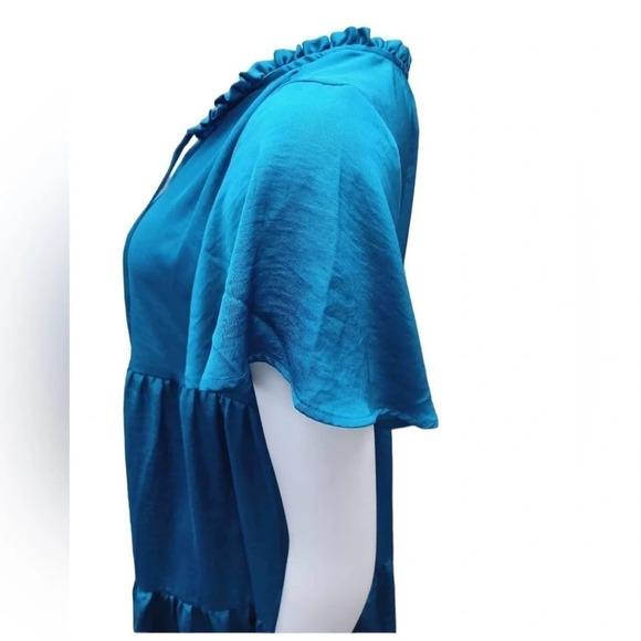 Nicole Miller Teal Green  Short Sleeve Tiered Dress Size Small - Picture 3 of 8